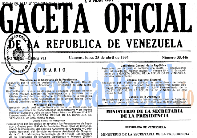 Gaceta Oficial 35446 del 25 Abril 1994