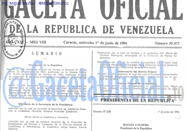 Gaceta Oficial 35473 del 1 Junio 1994
