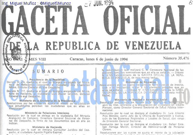 Gaceta Oficial 35476 del 6 Junio 1994