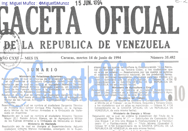 Gaceta Oficial 35482 del 14 Junio 1994