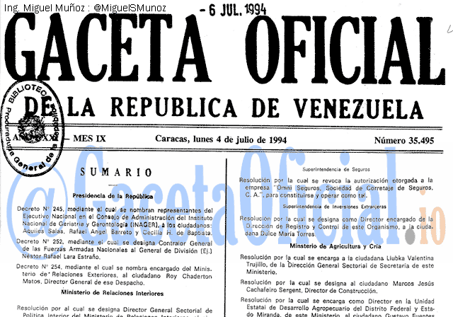 Gaceta Oficial 35495 del 4 Julio 1994