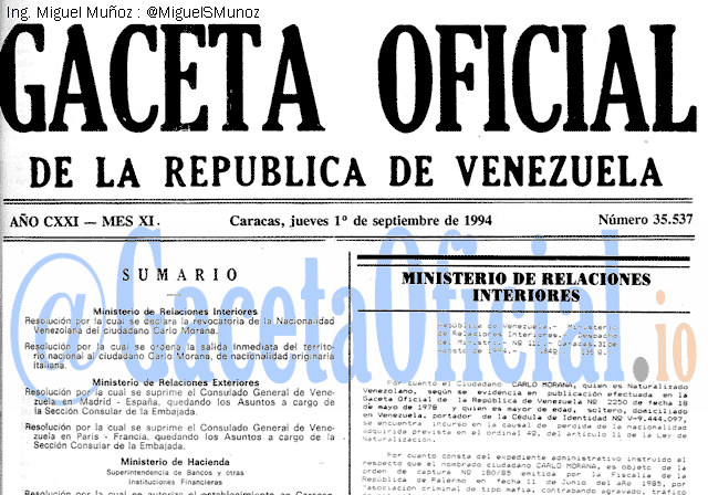 Gaceta Oficial 35537 del 1 Septiembre 1994