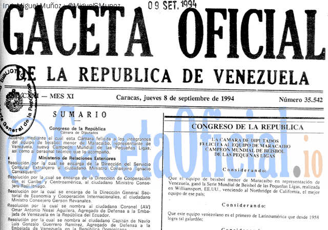 Gaceta Oficial 35542 del 8 Septiembre 1994