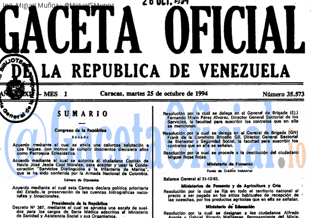 Gaceta Oficial 35573 del 25 Octubre 1994