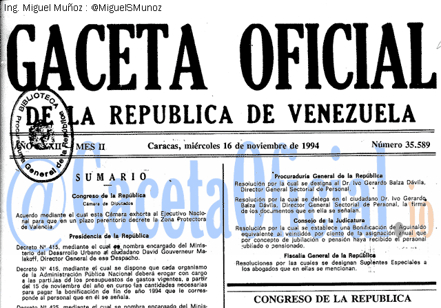 Gaceta Oficial 35589 del 16 Noviembre 1994