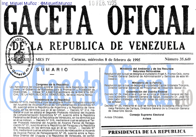 Gaceta Oficial 35649 del 8 Febrero 1995