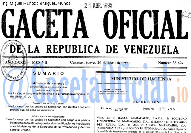 Gaceta Oficial 35694 del 20 Abril 1995