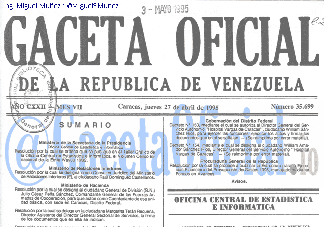 Gaceta Oficial 35699 del 27 Abril 1995