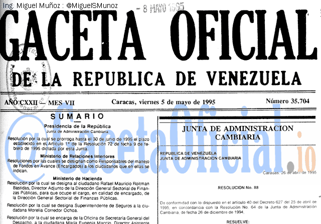 Gaceta Oficial 35704 del 5 Mayo 1995