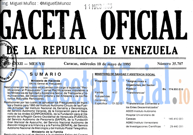 Gaceta Oficial 35707 del 10 Mayo 1995
