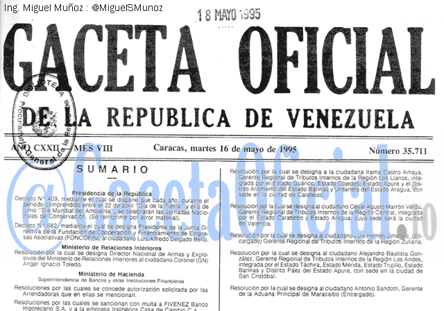 Gaceta Oficial 35711 del 16 Mayo 1995