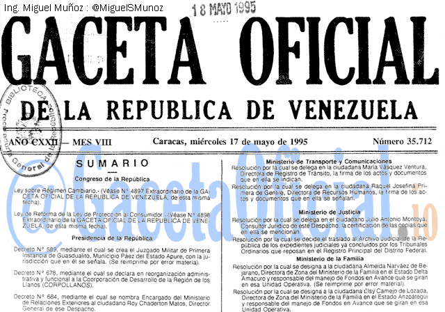 Gaceta Oficial 35712 del 17 Mayo 1995