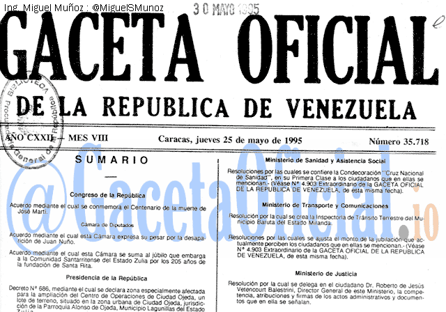 Gaceta Oficial 35718 del 25 Mayo 1995