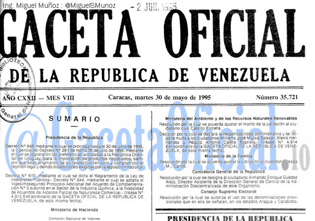 Gaceta Oficial 35721 del 30 Mayo 1995