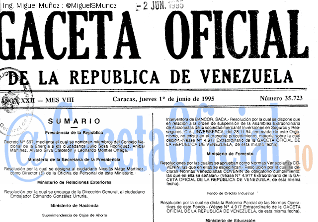 Gaceta Oficial 35723 del 1 Junio 1995
