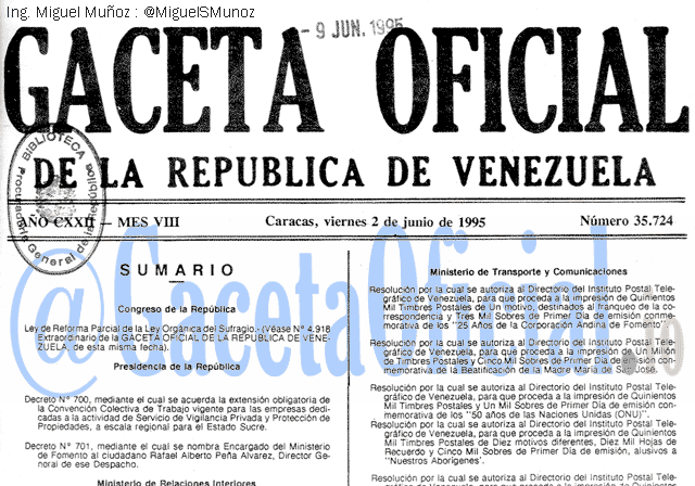 Gaceta Oficial 35724 del 2 Junio 1995