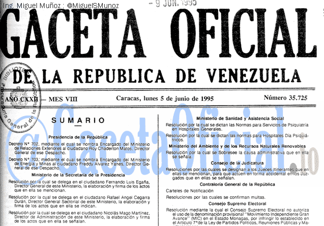 Gaceta Oficial 35725 del 5 Junio 1995