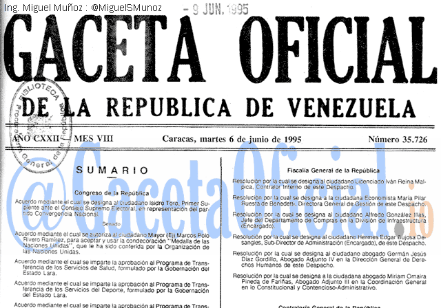 Gaceta Oficial 35726 del 6 Junio 1995