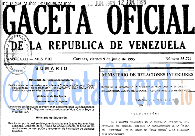 Gaceta Oficial 35729 del 9 Junio 1995