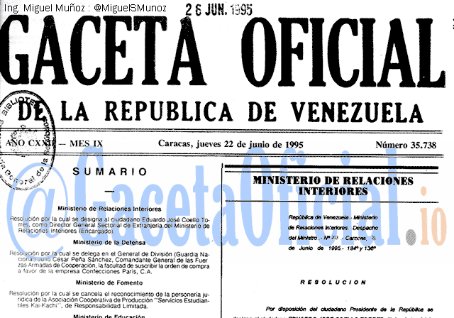 Gaceta Oficial 35738 del 22 Junio 1995