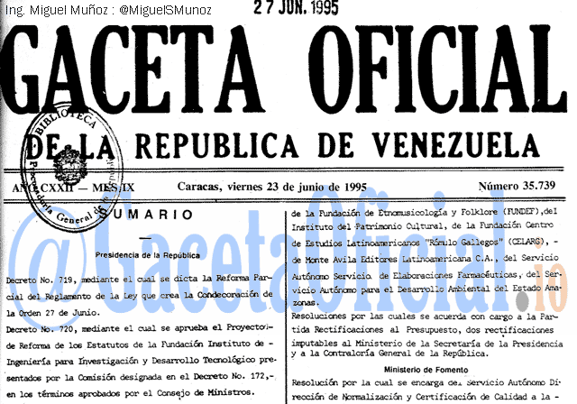 Gaceta Oficial 35739 del 23 Junio 1995