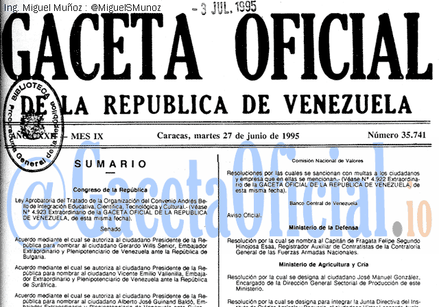 Gaceta Oficial 35741 del 27 Junio 1995