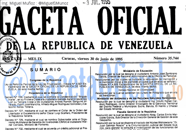 Gaceta Oficial 35744 del 30 Junio 1995