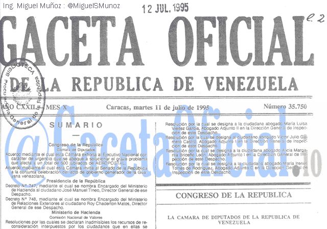 Gaceta Oficial 35750 del 11 Julio 1995