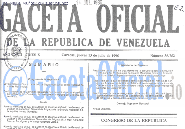 Gaceta Oficial 35752 del 13 Julio 1995