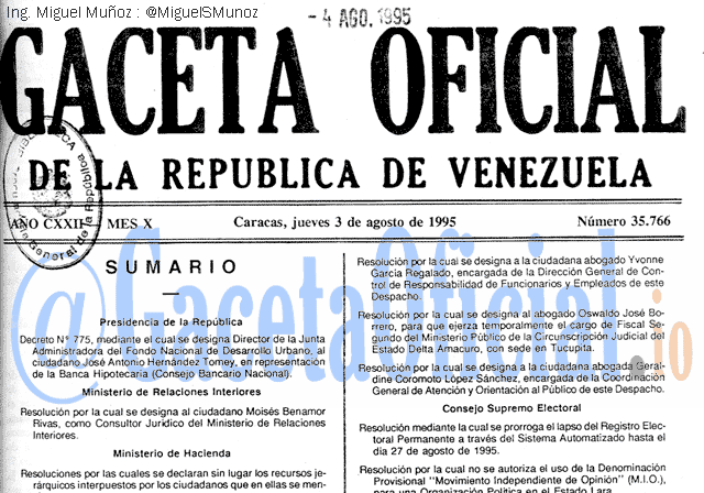 Gaceta Oficial 35766 del 3 Agosto 1995