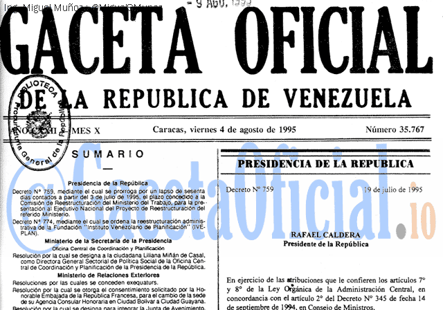 Gaceta Oficial 35767 del 4 Agosto 1995
