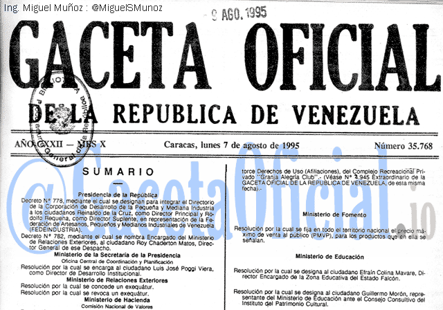 Gaceta Oficial 35768 del 7 Agosto 1995