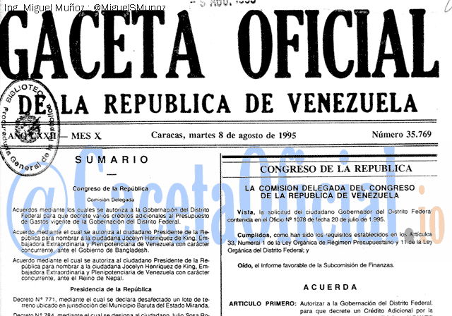 Gaceta Oficial 35769 del 8 Agosto 1995