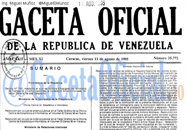 Gaceta Oficial 35772 del 11 Agosto 1995