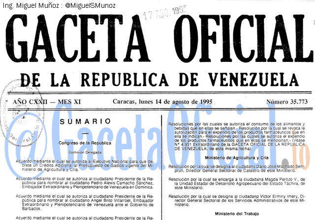 Gaceta Oficial 35773 del 14 Agosto 1995