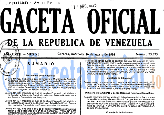 Gaceta Oficial 35775 del 16 Agosto 1995
