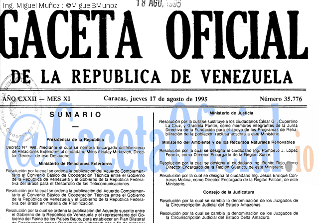 Gaceta Oficial 35776 del 17 Agosto 1995