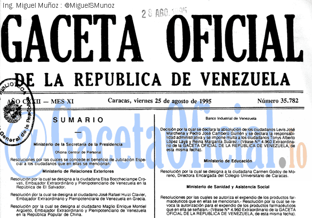 Gaceta Oficial 35782 del 25 Agosto 1995