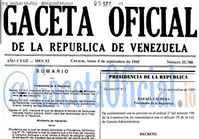 Gaceta Oficial 35788 del 4 Septiembre 1995