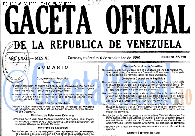 Gaceta Oficial 35790 del 6 Septiembre 1995