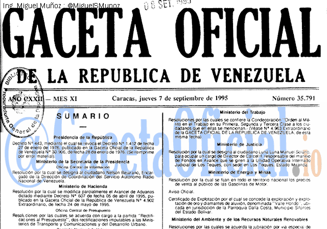 Gaceta Oficial 35791 del 7 Septiembre 1995