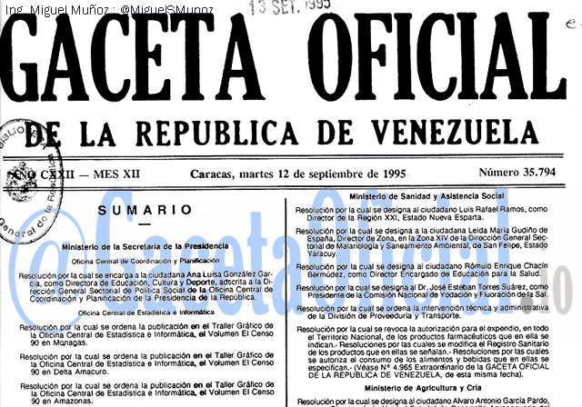 Gaceta Oficial 35794 del 12 Septiembre 1995
