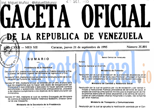Gaceta Oficial 35801 del 21 Septiembre 1995