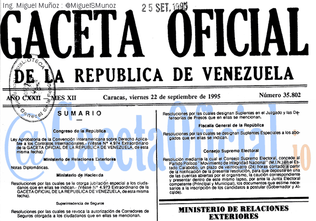 Gaceta Oficial 35802 del 22 Septiembre 1995