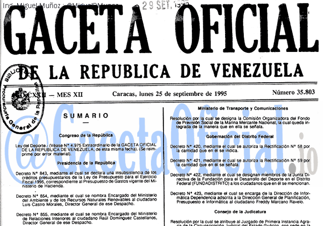 Gaceta Oficial 35803 del 25 Septiembre 1995