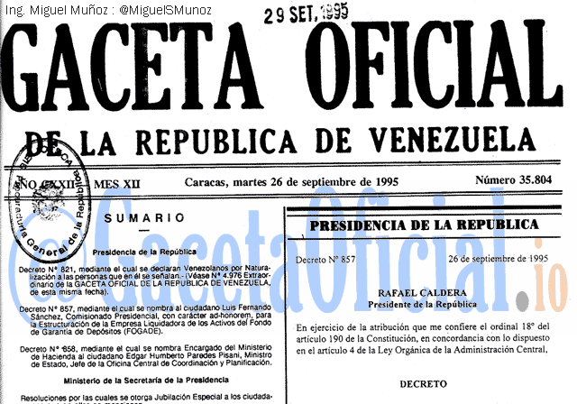 Gaceta Oficial 35804 del 26 Septiembre 1995
