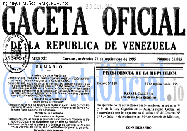 Gaceta Oficial 35805 del 27 Septiembre 1995