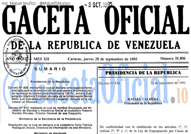 Gaceta Oficial 35806 del 28 Septiembre 1995