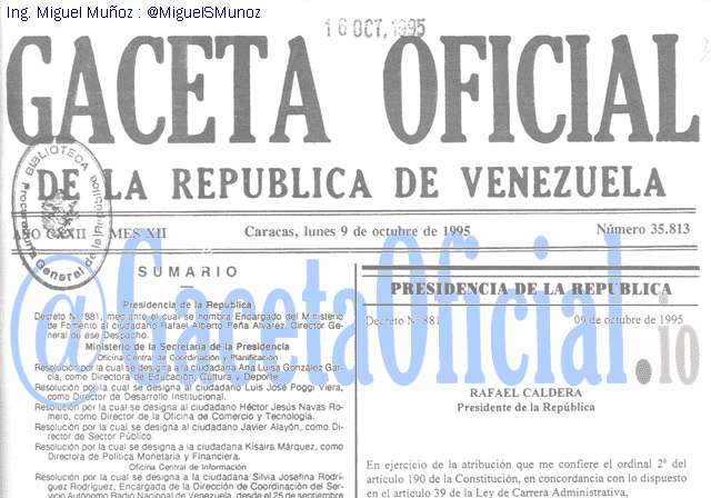 Gaceta Oficial 35813 del 9 Octubre 1995