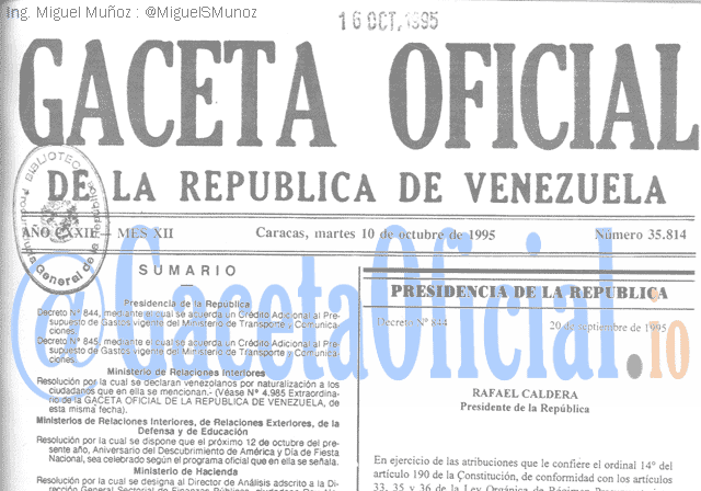 Gaceta Oficial 35814 del 10 Octubre 1995